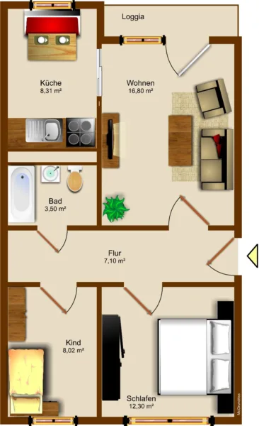 Schöne 3 Raum Wohnung mit Balkon - Grundriss_3RW_links (48719)