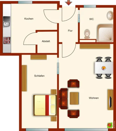 Altersgerechte 2-Raum-Wohnung, Objekt m. Fahrstuhl und Begegnungsstätte, Gemeinschaftsbalkon, Keller - Ostring 5_2RW_45 m² (39562)
