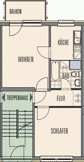Hell und freundlich: 2 Raum Wohnung mit Balkon - Grundriss_2RW_rechts_Badewanne_Balkon (43793)