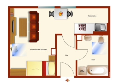 1 – Raum Dachgeschosswohnung mit Keller und Parkplatz - Grundriss Neue Heimat 3a, 1RW, DG rechts (32838)