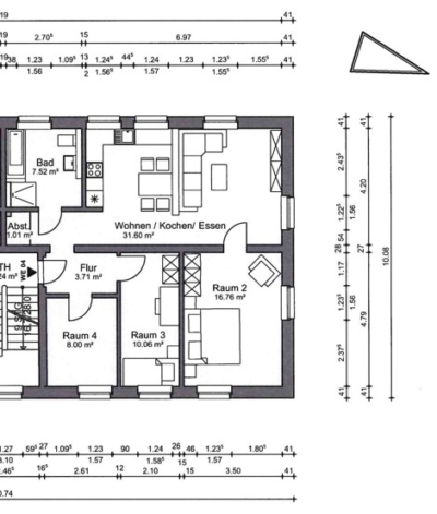 4 Raumwohnung mit Keller und Stellplatz, ERSTBEZUG nach Komplettsanierung - OG rechts (32864)