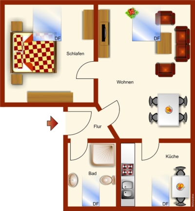 Helle 2-Zimmer-Dachgeschosswohnung - Grundriss - Lönniesstr. 10-14, 2RWE re, DG (37734)